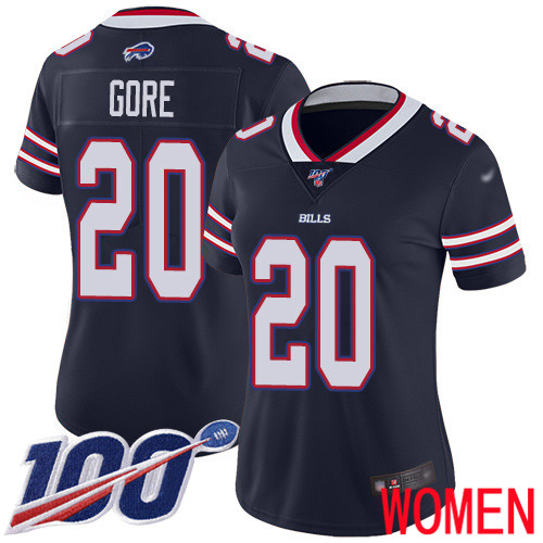 Women Buffalo Bills 20 Frank Gore Limited Navy Blue Inverted Legend 100th Season NFL Jersey